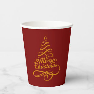 Gobelets En Papier Coupes en papier Festif Gold Christmas Tree