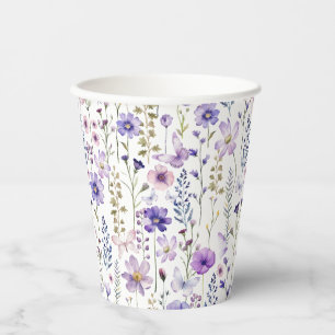 Gobelets En Papier Coupes en papier floral Fleur sauvage pourpre au p