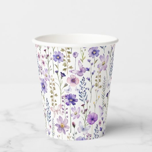 Gobelets En Papier Coupes en papier floral Fleur sauvage pourpre au p (Recto)