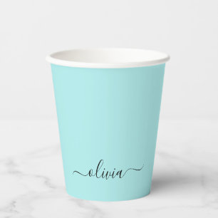 Gobelets En Papier Coupes en papier Monogramme noir Turquoise Aqua