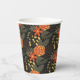 Gobelets En Papier Coupes en papier motif à fleurs orange et jaune
