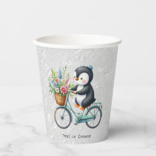 Gobelets En Papier Coupes en papier pingouin à bicyclette florales