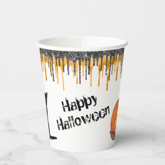 Gobelets En Papier Coupes en papier pour l'Halloween en noir Jack o'  (Gauche)