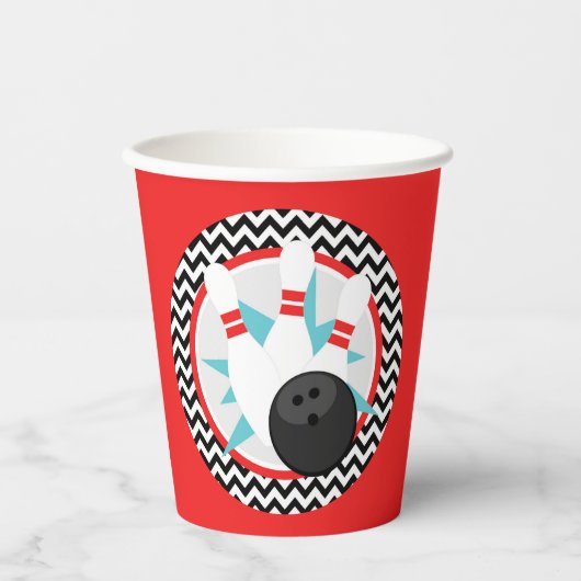 Gobelets En Papier Coupes en papier Red Retro Chevron Bowling (Recto)