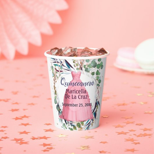 Gobelets En Papier Coupes en papier roses Quinceanera (Insitu)