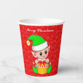 Gobelets En Papier Coupes en papier rouge pour elfe et étoiles de Noë (Recto)