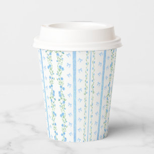 Gobelets En Papier Coupes en papier Vintage Floral Bleu & Bow
