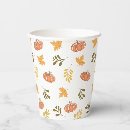 Gobelets En Papier Coupes papier Citrouille et Feuille Motif (Recto)