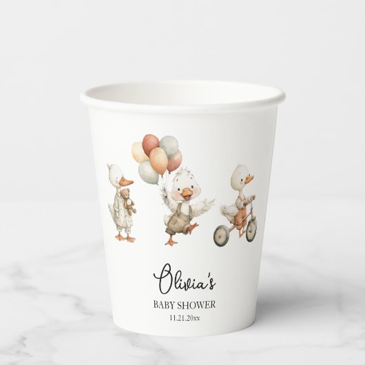 Gobelets En Papier Coupes personnalisées en Baby shower d'oie soyeux (Verso)