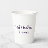 Gobelets En Papier couple de mariages. Nom date violet simple mo mini (Verso)