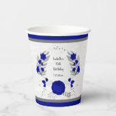 Gobelets En Papier couronne botanique bleue royale et blanche fleurs  (Verso)