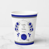 Gobelets En Papier couronne botanique bleue royale et blanche fleurs  (Recto)