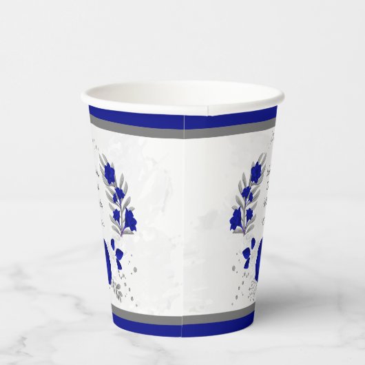 Gobelets En Papier couronne botanique de fleurs bleu royal et blanc a (Droite)