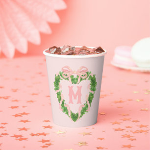 Gobelets En Papier Couronne de coeur avec cabot rose   Monogramme