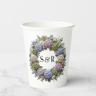 Gobelets En Papier Couronne de mariage Hydrangea Monogramme