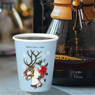 Gobelets En Papier Couronne festive de Noël en bleu avec des rennes