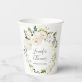 Gobelets En Papier Couronne florale aquarelle blanche pour mariage (Recto)