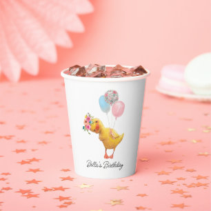 Gobelets En Papier Couronne florale de canard mignon moderne pour 1er