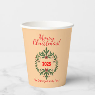 Gobelets En Papier Couronne florale festive de Noël personnalisable