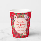Gobelets En Papier Couronne florale rouge mariage chinois moderne (Verso)