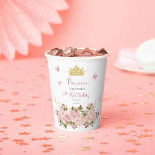Gobelets En Papier Couronne Papillons Floral Princess 1er anniversa