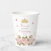 Gobelets En Papier Couronne | Papillons Floral Princess 1er anniversa (Recto)