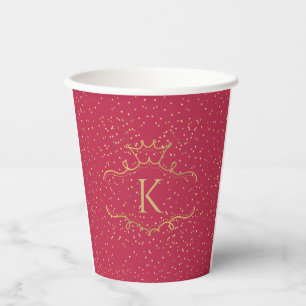 Gobelets En Papier Couronne Royale Élégante Rouge Monogramme de Nom e