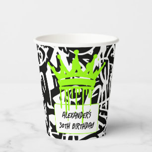Gobelets En Papier Couronne urbaine graffiti tendance verte noire