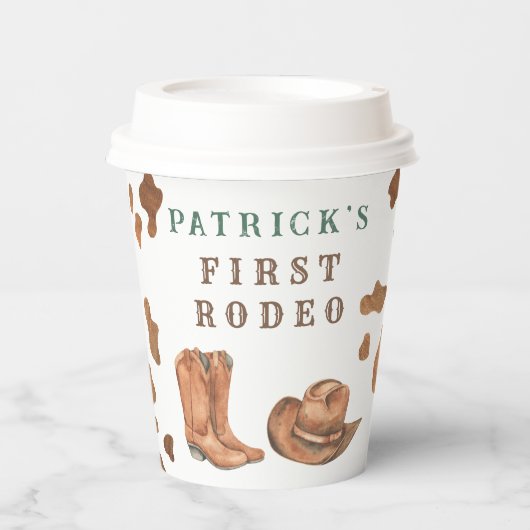 Gobelets En Papier Cowboy Wild West 1er Rodéo fête d'anniversaire (Recto)