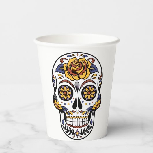 Gobelets En Papier Crâne à sucre rose jaune (Verso)