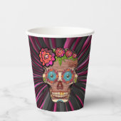 Gobelets En Papier Crâne de sucre en bois sculpté avec couronne fleur (Recto)