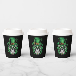 Gobelets En Papier Crâne de Sucre St Patrick Jour Chanceux Shamrock