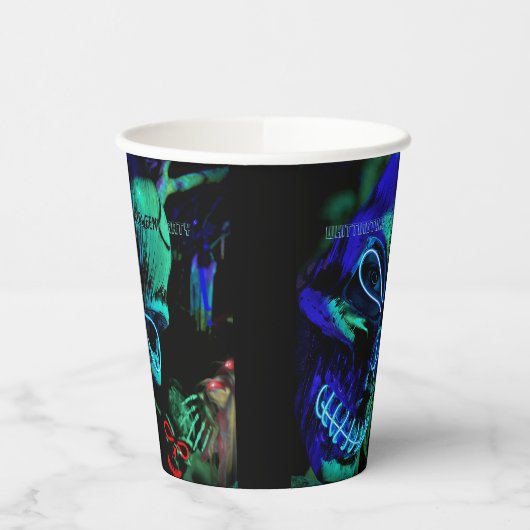 Gobelets En Papier Crâne Neon Turquoise Skuls Halloween Nom Date (Gauche)