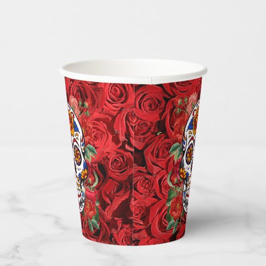 Gobelets En Papier Crâne sucre rose Roses rouges Vacances (Droite)