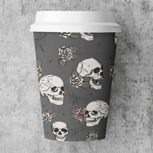 Gobelets En Papier Crânes gothiques noirs et Halloween Rose