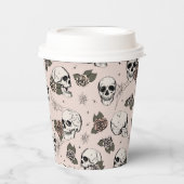 Gobelets En Papier Crânes gothiques roses et Halloween Rose (Recto)