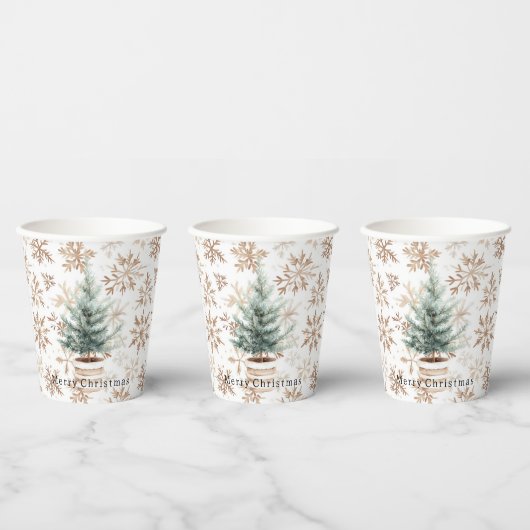 Gobelets En Papier Cream White Snowflakes Christmas Tree (Multi)