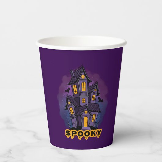 Gobelets En Papier Creepy Purple Mansion Spooky Haunted House (Verso)