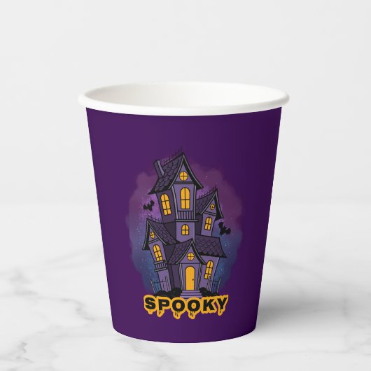 Gobelets En Papier Creepy Purple Mansion Spooky Haunted House (Recto)