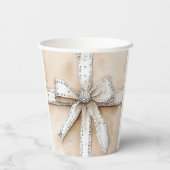 Gobelets En Papier Crème Blanc Argent Glitzy Glam Bow anniversaire (Verso)
