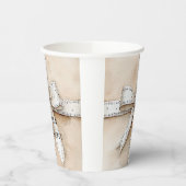 Gobelets En Papier Crème Blanc Argent Glitzy Glam Bow anniversaire (Gauche)