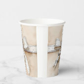 Gobelets En Papier Crème Blanc Argent Glitzy Glam Bow anniversaire (Droite)