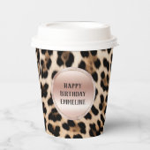 Gobelets En Papier Crème Brown Léopard noir rose (Recto)