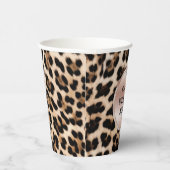 Gobelets En Papier Crème Brown léopard noir rose pâle Anniversaire (Droite)