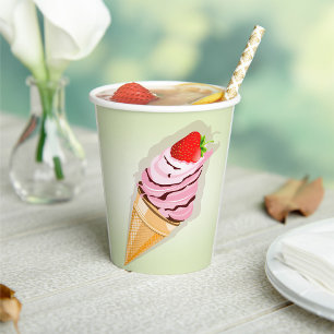Gobelets En Papier Crème De Glace À La Fraise