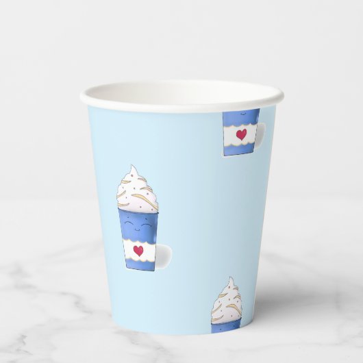 Gobelets En Papier Crème en latte et écaillée (bleu) (Verso)