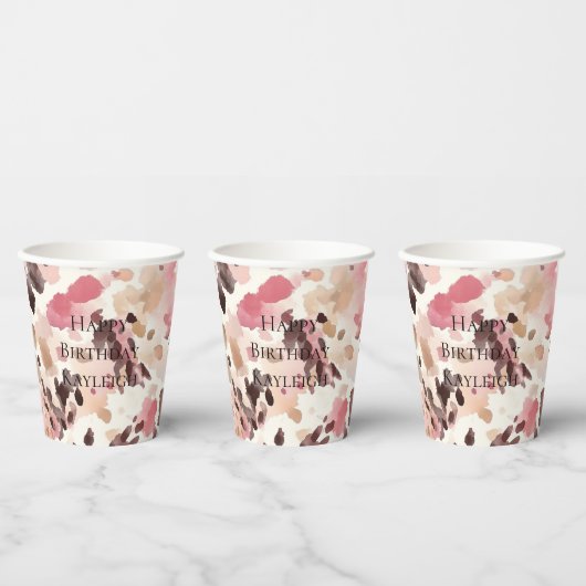 Gobelets En Papier Crème rose Brown léopard Anniversaire (Multi)