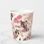 Gobelets En Papier Crème rose Brown léopard Anniversaire (Recto)