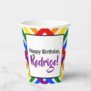 Gobelets En Papier Criss-Cross Stripe Rainbow Colors Anniversaire