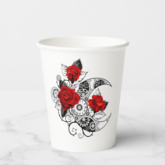 Gobelets En Papier Croissant mécanique avec roses rouges (Verso)